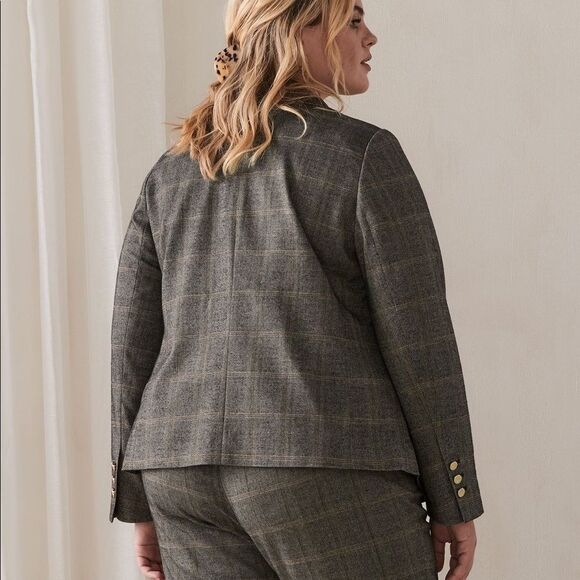 Addition Elle Brown & Grey Herringbone Plaid Blazer Academia Size 26 NWT - Picture 5 of 14